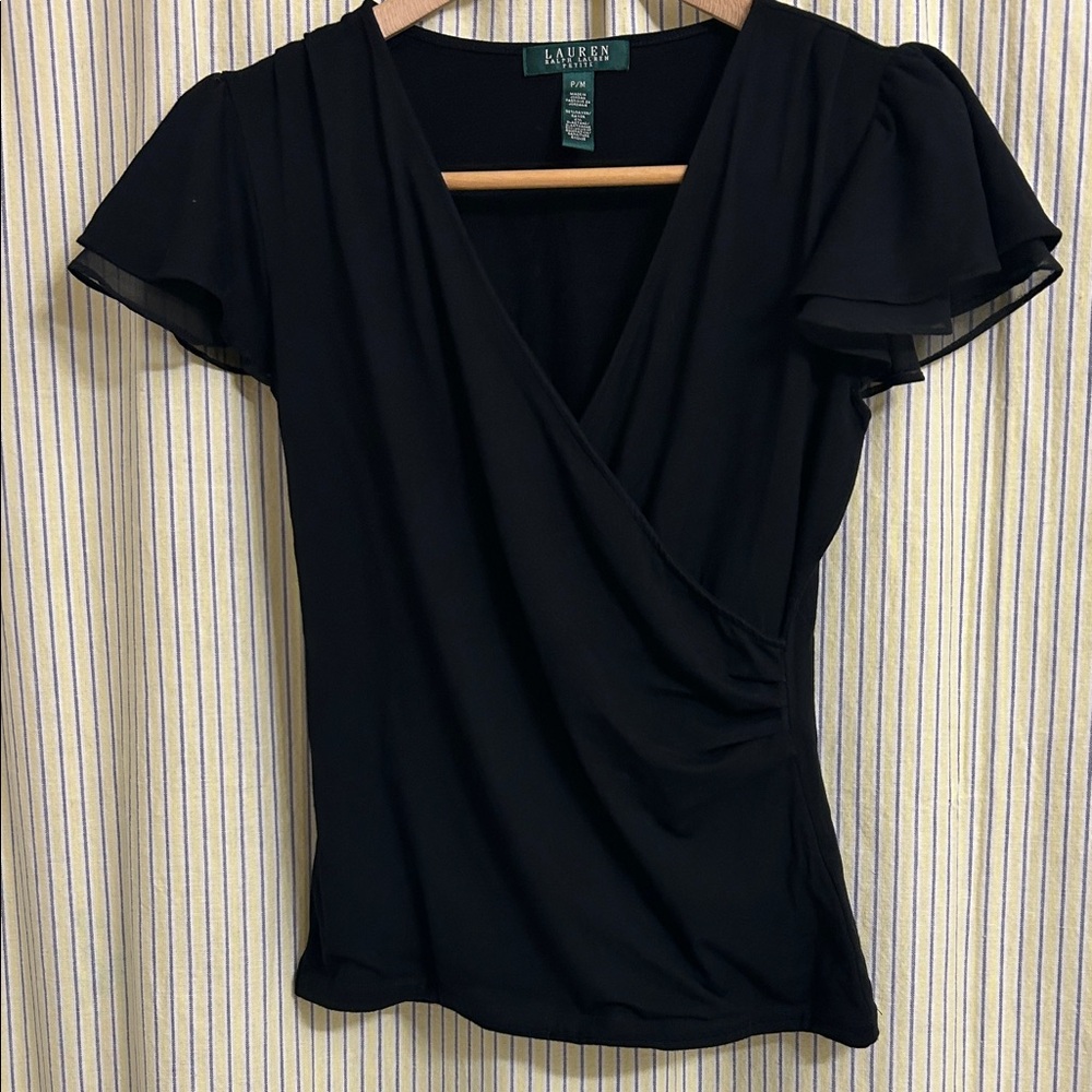 Lauren Ralph Lauren Elegant Black Wrap Blouse
